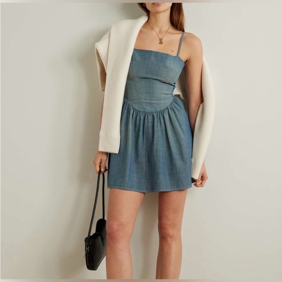 New Pam Anderson Re/Done Redone Mini Jean Denim Chambray Dress XS - $395 - Picture 2 of 4